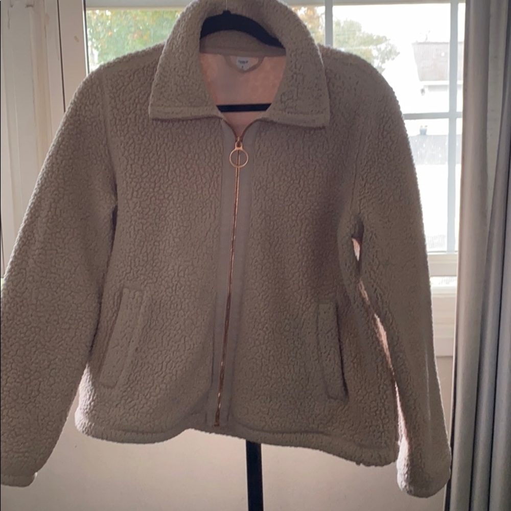 Old Navy cream/ blush zipper down fuzzy jacket